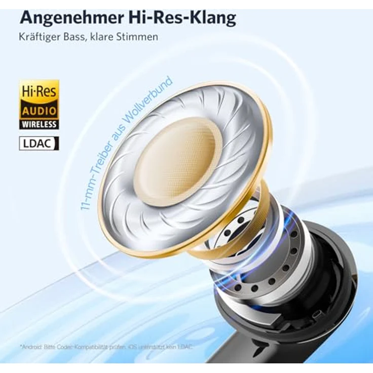 EarFun Air 2 NC Bluetooth Kopfhörer In Ear, Adaptives Hybride Aktives Noise Cancelling Kopfhörer, Hi-Res Audio, LDAC, 3D-Theatermodus, 6 Mikrofone KI Anrufe, 40 Std. Akku, Multipoint, Kabelloses Laden – Bild 3