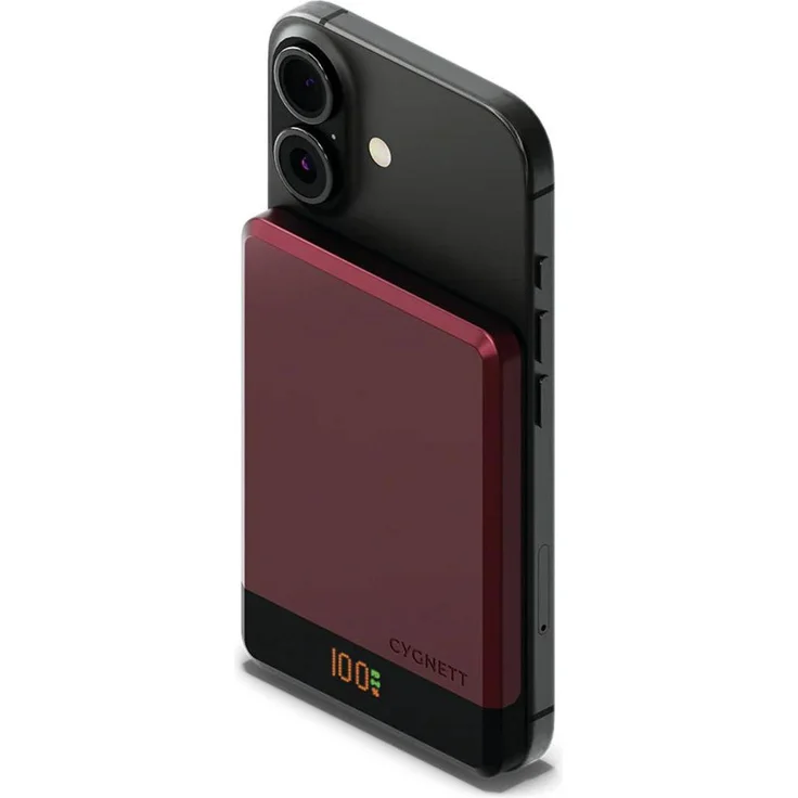 Cygnett MagSlim 5k Power Bank Cherry Rose, 5000 mAh, 20 W, MagSafe & Qi-kompatibel, ultradünn, rot