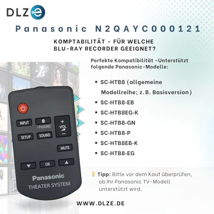 Panasonic Original N2QAYC000121 Fernbedienung für Soundbars und Heimkino-Systeme, kompatibel mit DV8631, DVX8731, DVX9500 und mehr – Bild 3