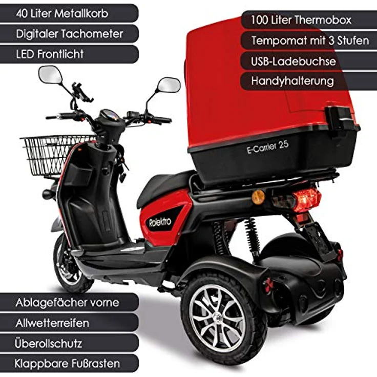 Rolektro E-Carrier 25 Lithium mit XXL Koffer Dreirad-Mobil - 1000W Elektromobil E-Moped bis 70km RW - 3-Rad Seniorenmobil mit Zulassung – Bild 5