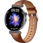 Knauermann PRO 3 Mini (2024) Schwarz, Gesundheitsuhr Smartwatch mit EKG, HRV, SOS-Funktion, AMOLED Display, Telefoniefunktion, Rindslederband Braun, 14-24, rund