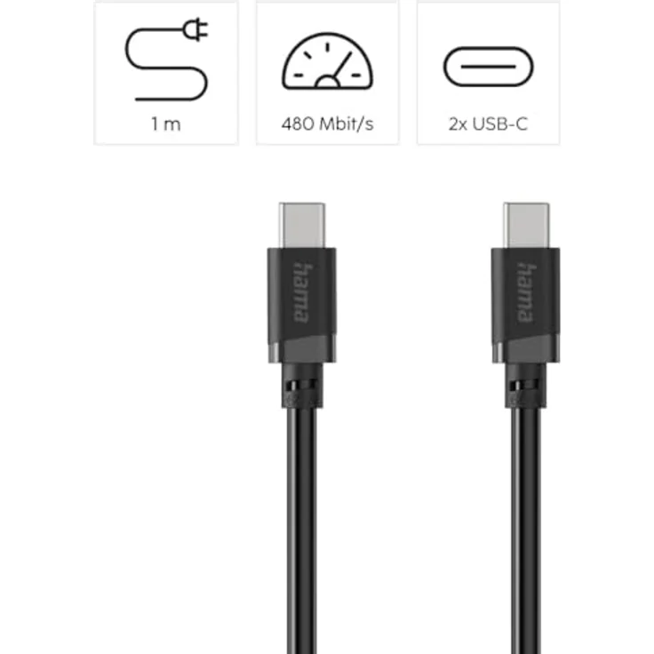 Hama 201806 USB C auf USB C Ladekabel, 60 W, 1 m, Schwarz – Bild 2