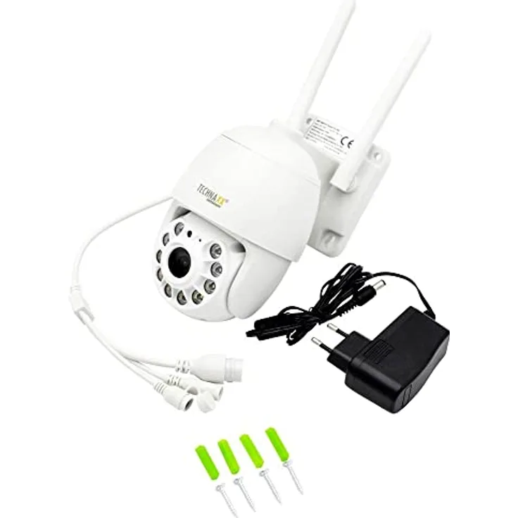 Technaxx FullHD Aussen Überwachungskamera IP66 mit Bewegungsmelder bis zu 15 m, FullHD-Videoauflösung, Nachtsicht IR, Rotationswinkel 355° & 90° - 3MP WiFi PT Dome Kamera TX-192