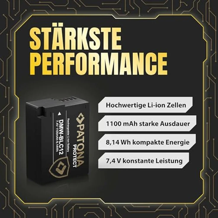 PATONA Protect DMW-BLC12 Kamera Akku 1100mAh mit NTC Sensor und V1 Gehäuse, kompatibel mit Panasonic Lumix DMC FZ200 FZ300 FZ330 FZ1000 G5 G6 G7 G70 G81 G85 G91 GH2 GX8 – Bild 5