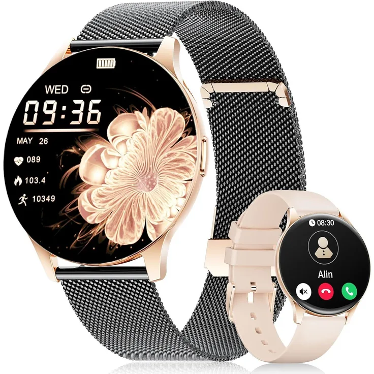 LIGE Damen Smartwatch, 1.43 Zoll AMOLED Display, Fitnessuhr mit Telefonfunktion, 120 Sportmodi, Herzfrequenz- und Schlaftracking, IP68 wasserdicht