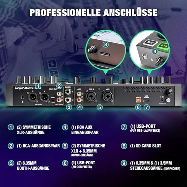 Denon DJ PRIME GO+, tragbarer DJ Controller und Mischer, WLAN-Streaming, Bluetooth, Lichtsteuerung, 7-Zoll Touchscreen, Akkubatterie – Bild 5