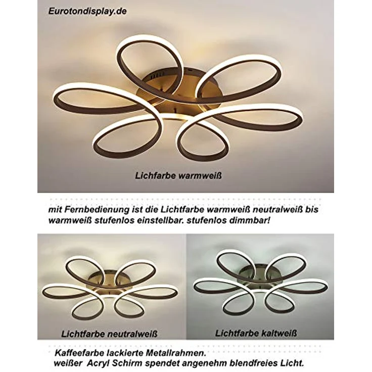 Eurotondisplay LED Deckenlampe XW809K 74cm 160W mit Fernbedienung kaffeefarbe lackiert A+ LED Wohnzimmerleuchte (XW809K-74cm Kaffee) – Bild 3