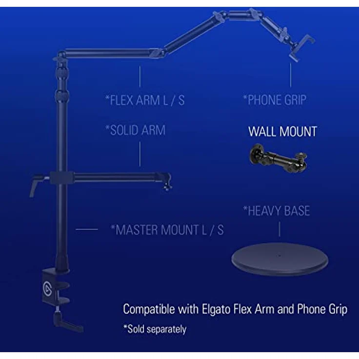 Elgato Wall Mount - Hochwertiger horizontaler Gelenkarm, ¼-Zoll-Gewinde für einfaches Befestigen und Anpassen von Beleuchtung, Kameras und Mikrofonen, perfekt für Streaming, Videokonferenzen, Studios – Bild 2