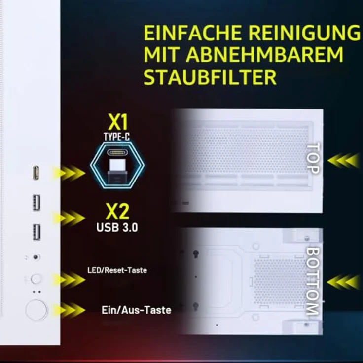 BitFenix CETO Basic Gehäuse, Midi-Tower in Weiß mit ATX-Formfaktor, drei 120-mm A-RGB-Lüftern und gehärtetem Glas – Bild 10