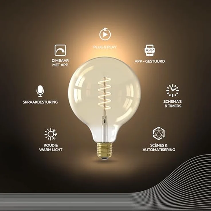 CALEX Smart Lampe Spirale Filament G125, E27 Globe, gold, WLAN Lampe mit Alexa und Google Home, 7W warmweißes Licht – Bild 2