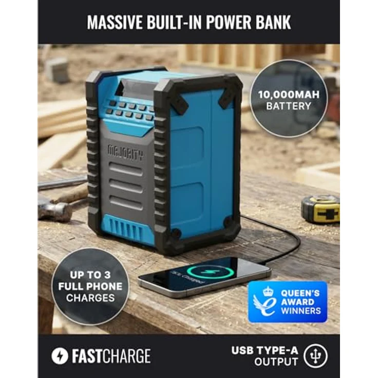 MAJORITY Landbeach Baustellenradio, DAB Radio mit Bluetooth, 10.000mAh Akku, 28 Stunden Laufzeit, IP54 staub- und wasserdicht, 30W Lautsprecher, USB-Powerbank – Bild 2