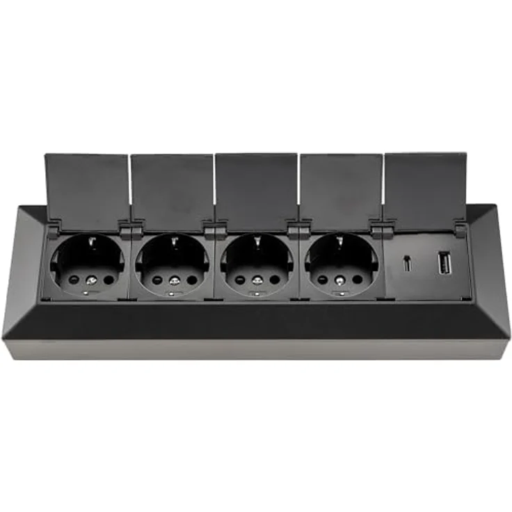 ChiliTec Steckdosenblock 4-Fach Mehrfachsteckdose mit Klappdeckel, USB-A & USB-C PD, 230V, Schwarz – Bild 3