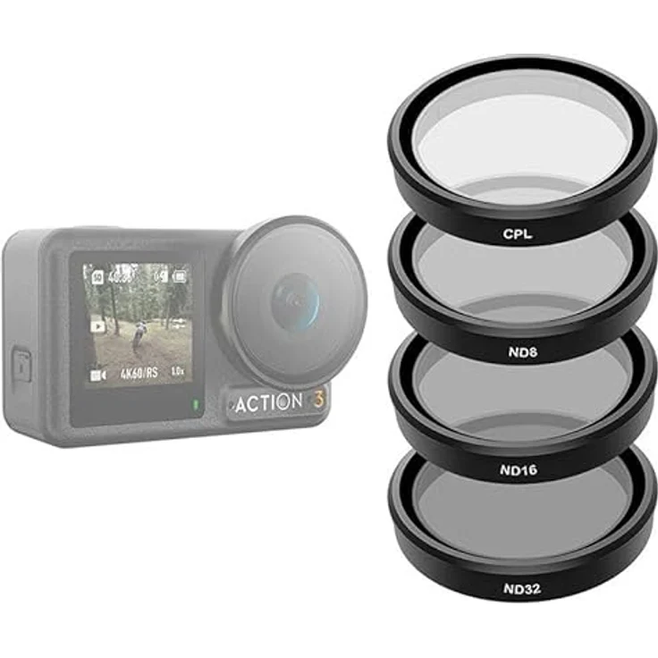 TELESIN Filterset CPL/ND8/ND16/ND32 für DJI Action 3, Kamera-Filter in Schwarz – Bild 5