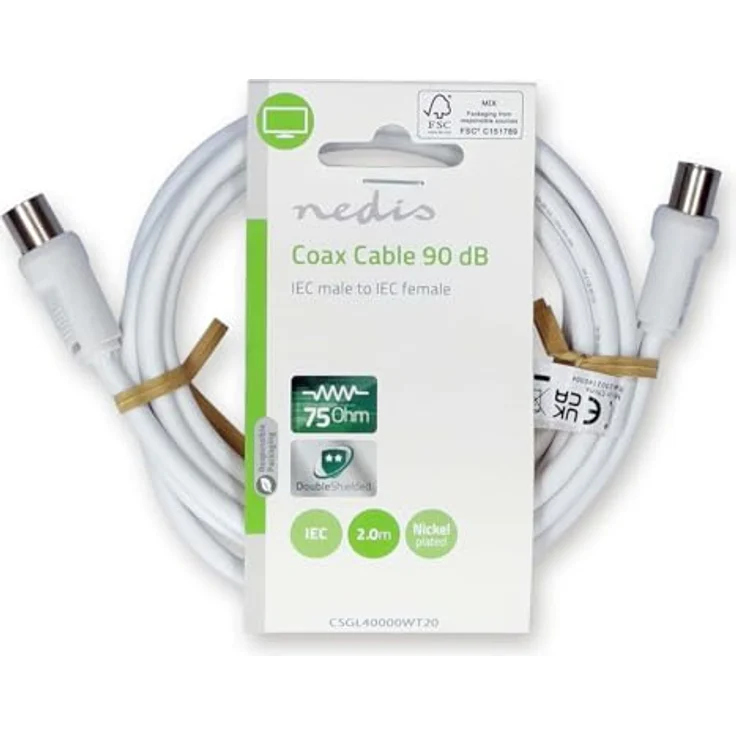 Nedis CSGL40000WT20 SAT-Kabel, Koaxialkabel mit IEC Stecker und Buchse, doppelt geschirmt für Fernseher-Anschluss, weiß – Bild 4