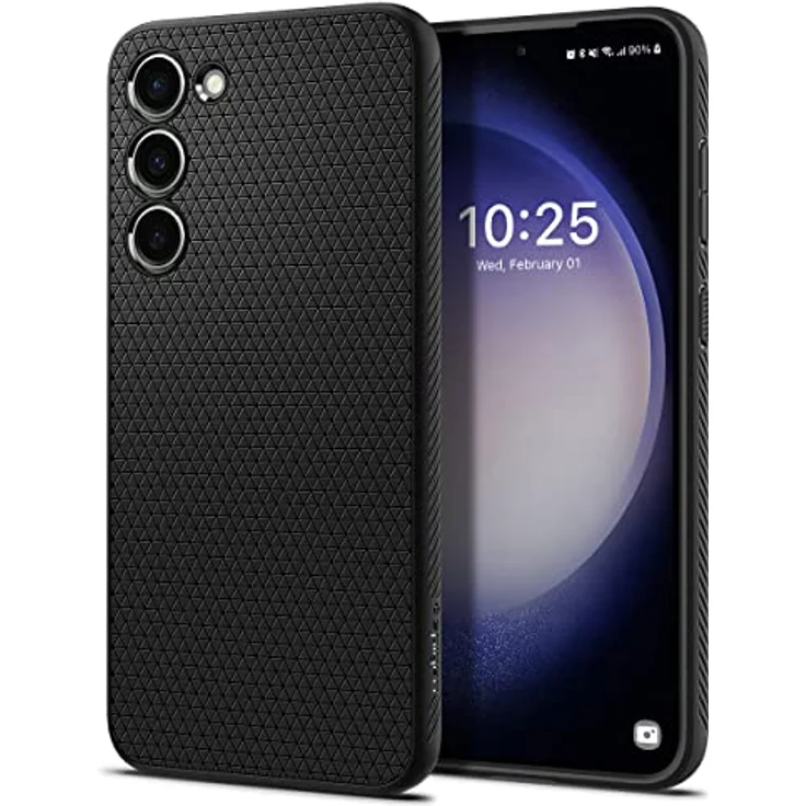 Spigen Liquid Air Hülle Kompatibel mit Samsung Galaxy S23 Plus 5G -Schwarz Gemustertes TPU, Air Cushion Technologie, Spider Web Design, Schutzrand für Display und Kamera – Bild 1