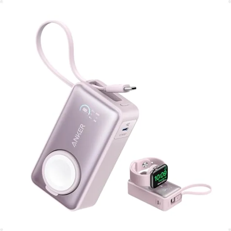 Anker MagGo Powerbank 10.000mAh für Apple Watch, 35W, USB-C-Kabel, kompakt, offiziell zertifiziert, für iPhone 15 Serie, Samsung, iPad, AirPods - Schwarz