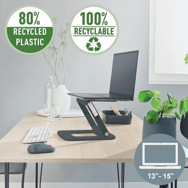 Leitz Ergo höhenverstellbarer Multi-Winkel Laptopständer, für 13“ - 15“ Laptops, aus 80% recyceltem Kunststoff, 6 Höhen- & Winkelkombinationen, Dunkelgrau – Bild 2