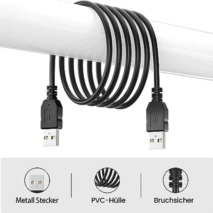 JAMEGA 1m USB 2.0 Kabel - USB A-Stecker auf USB A-Stecker Highspeed Datenkabel, Schwarz – Bild 5