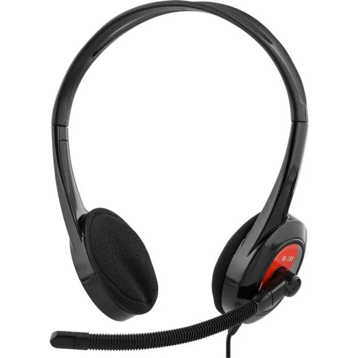 Deltaco HL-108 - Kabelgebundenes Headset, Rot, Schwarz