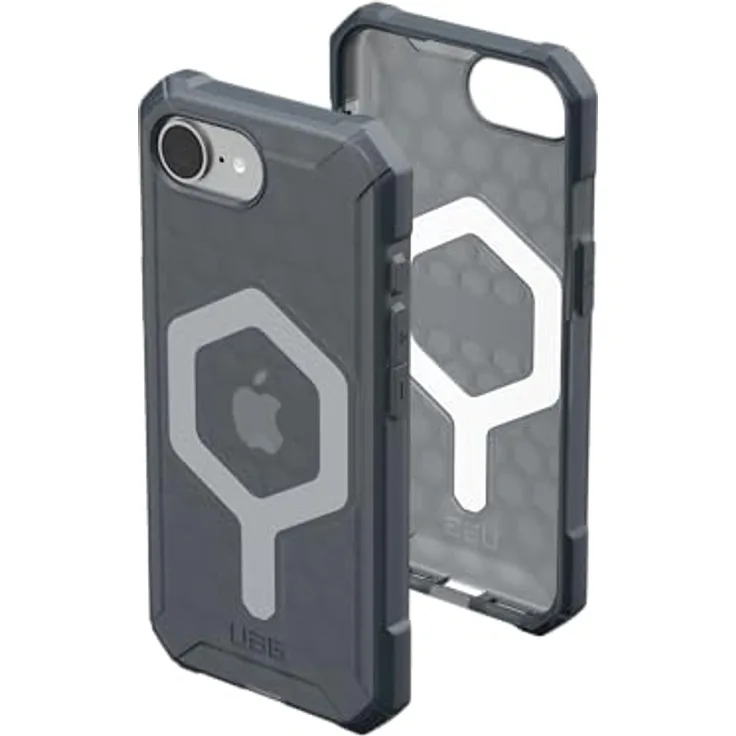 URBAN ARMOR GEAR Essential Armor MS Case für Apple iPhone 16E (Wireless Charging / Magnetisches Laden optimiert, 4,6m Fallschutz) ash (grau transparent)
