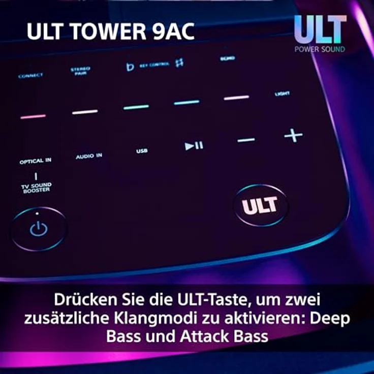 Sony ULT Tower 9 AC, Bluetooth-Party-Lautsprecher mit 360° Sound, X-Balanced Speaker, 2 ULT Power Sound Modi und Karaoke-Eingängen - Schwarz – Bild 4