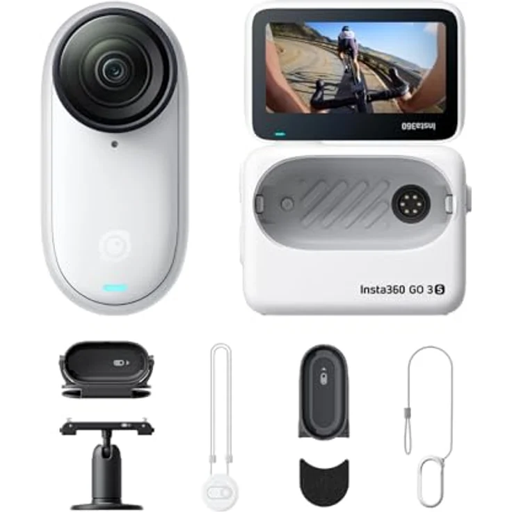 Insta360 GO 3S Fahrrad-POV-Bundle, Tragbare 4K Mini-Kamera mit 128 GB, Weiß, FlowState-Stabilisierung, 140 min Akku, 10 m wasserdicht, KI-Bearbeitung, Apple Find My – Bild 1