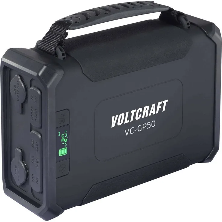 "VOLTCRAFT VC-GP50 Powerbank 96000 mAh USB PD 2.0 LiFePO 4 Schwarz - Hohe Kapazität (96000 mAh), Solar-Ladeeingang, LED-Blinkleuchte, kompakt und leicht"