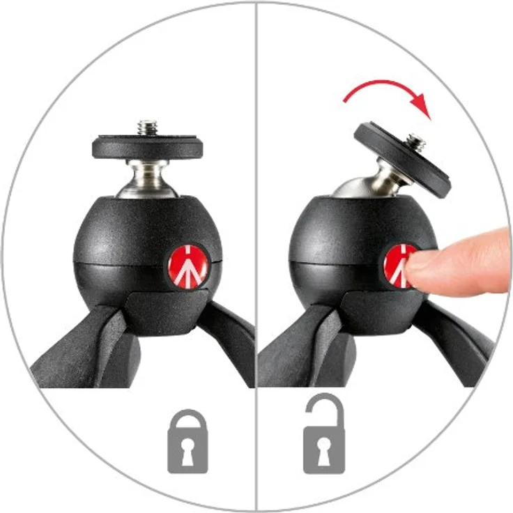 Manfrotto MTPIXIMII-B, PIXI Mini-Stativ mit Handgriff für kompakte Systemkameras, DSLRs, Spiegellos, Video, Hergestellt in Italien, aus Technopolymer und Aluminium, Schwarz – Bild 4