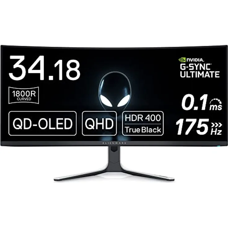 Alienware AW3423DW 34 Zoll WQHD (3440x1440) 21:9 1800R Curved Gaming Monitor, 175Hz, QD OLED, 0.1ms, NVIDIA G-SYNC Ultimate, 99.3% DCI-P3, HDR400, DP, 2x HDMI, 5x USB, 3 Jahre Garantie