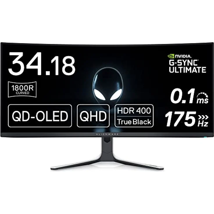 Alienware AW3423DW 34 Zoll WQHD (3440x1440) 21:9 1800R Curved Gaming Monitor, 175Hz, QD OLED, 0.1ms, NVIDIA G-SYNC Ultimate, 99.3% DCI-P3, HDR400, DP, 2x HDMI, 5x USB, 3 Jahre Garantie – Bild 1