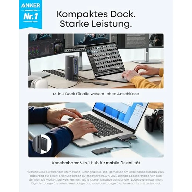 Anker Nano Laptop Dock 13-in-1, USB-C Triple-Display, 2× HDMI, 1× DP, 10Gbps, 3× USB-A, Ethernet, bis 100W Power Delivery, für Dell, Lenovo, HP u.v.m. – Bild 2