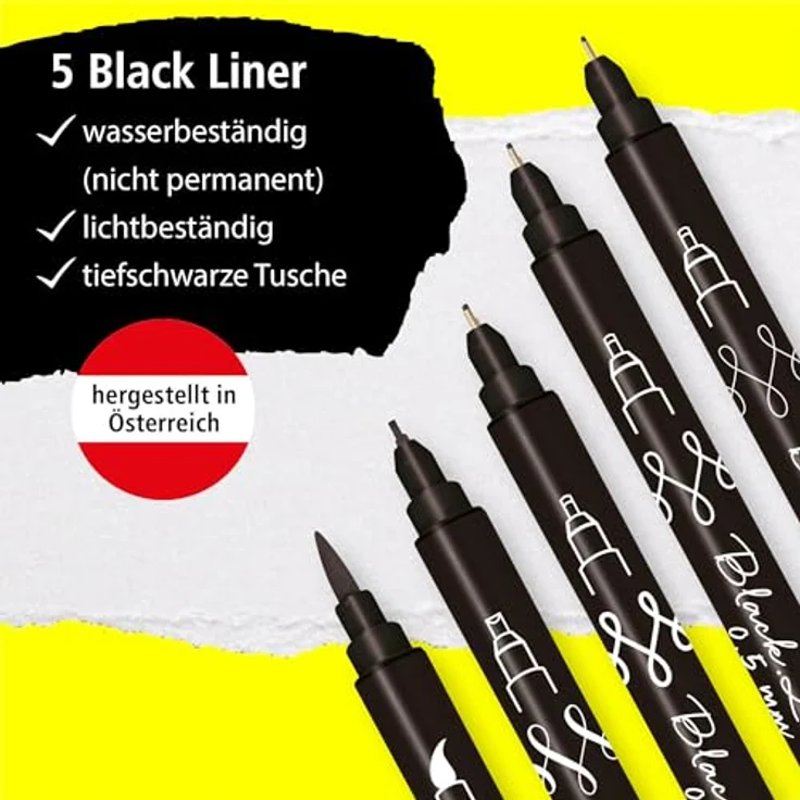 ONLINE 19114 Tuschestifte 5er Set, schwarz, verschiedene Strichstärken (0,3 - 2mm, Brush) im Kartonetui – Bild 2