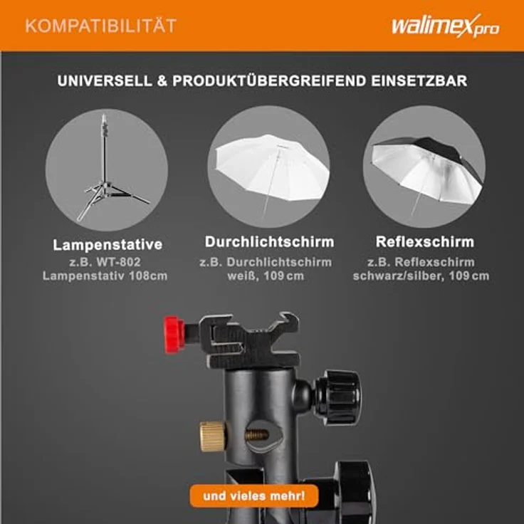 Walimex Metall Blitz- und Schirmhalter (für Kompaktblitze und Reflex--Durchlichtschirme) – Bild 9