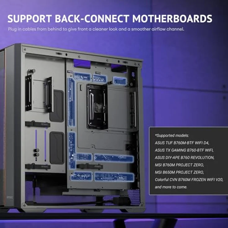 Antec FLUX Rear Midi Tower PC Gehäuse, ATX/Micro-ATX/ITX, schwarz, mit RGB-Beleuchtung und verbessertem Kabelmanagement – Bild 13