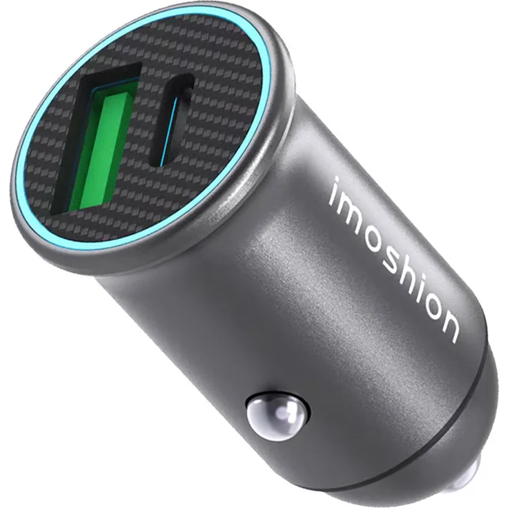 iMoshion Mini-Autoladegerät mit 2 Anschlüssen, USB-A 18W Quick Charge & USB-C 60W Power Delivery, Schwarz
