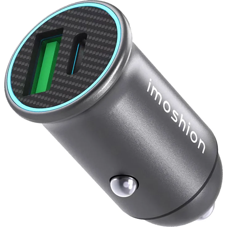 iMoshion Mini-Autoladegerät mit 2 Anschlüssen, USB-A 18W Quick Charge & USB-C 60W Power Delivery, Schwarz