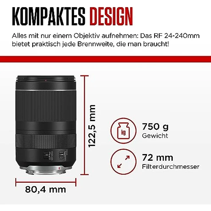 Canon Zoomobjektiv RF 24-240mm F4-6.3 IS USM für EOS R (72mm Filtergewinde, Bildstabilisator, Autofokus) schwarz – Bild 3
