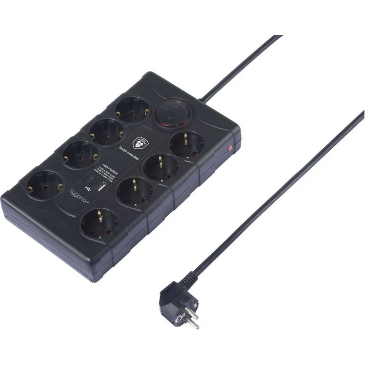 Sygonix SY-4751202 Überspannungsschutz-Steckdosenleiste 8fach Schwarz (Kabellänge 1.40 m) – Bild 1