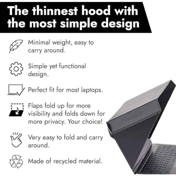 Philbert Design Philbert Sun Shade & Privacy Hood, Ultradünner Sichtschutz für 12-14" Laptops, Schwarz, Überhitzungsschutz, universelle Kompatibilität – Bild 3