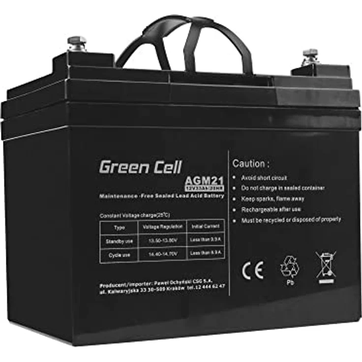 Green Cell® AGM 12V 33Ah Blei-Batterie, wartungsfreier VRLA Akku für Boots- und Garteneinsatz, schwarz – Bild 5