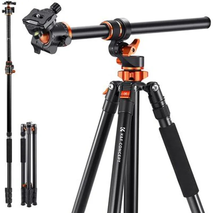 K&F Concept T254A7 Aluminium Stativ 230 cm mit verstellbarem Arm und stabiler Bauweise