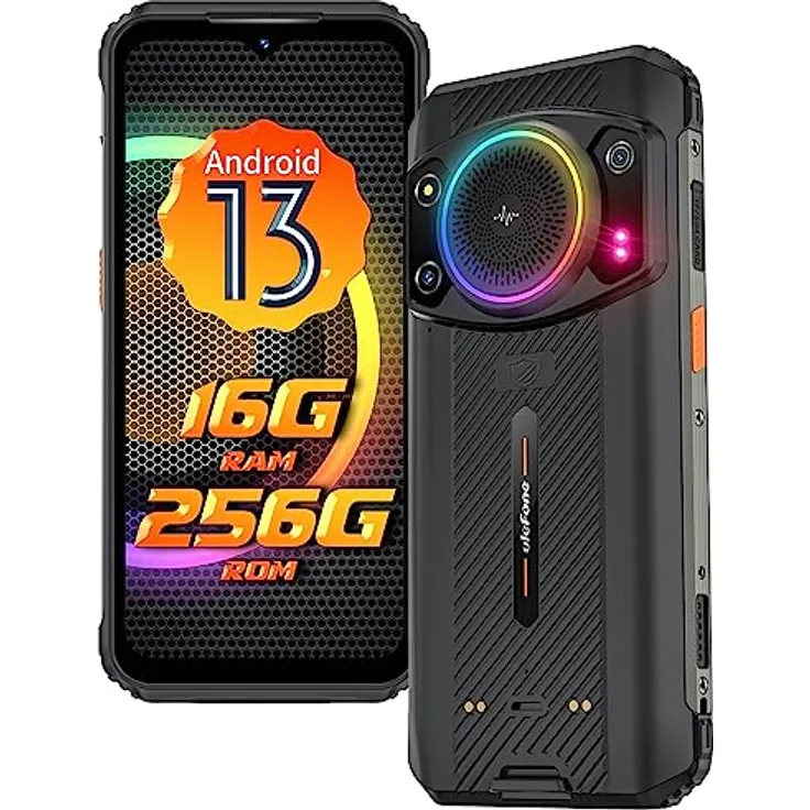Ulefone Armor 21 Android 13 Outdoor Smartphone 16G+256GB ROM/SD-2048GB Outdoor Handy ohne vertrag 9.600mAh Akku Display 6.58" Kamera 64MP+24MP+16MP Dual SIM IP68 Smartphone 2023 NFC Schwarz