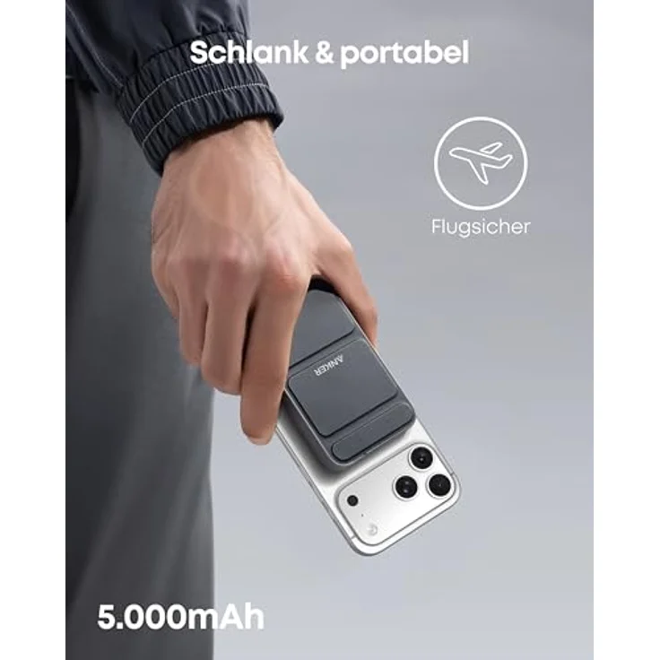 Anker 622 Magnetische Kabellose Powerbank (MagGo), 5000mAh mit USB-C und integriertem Ständer für iPhone 17/16/15/14/13/12, Interstellar – Bild 3