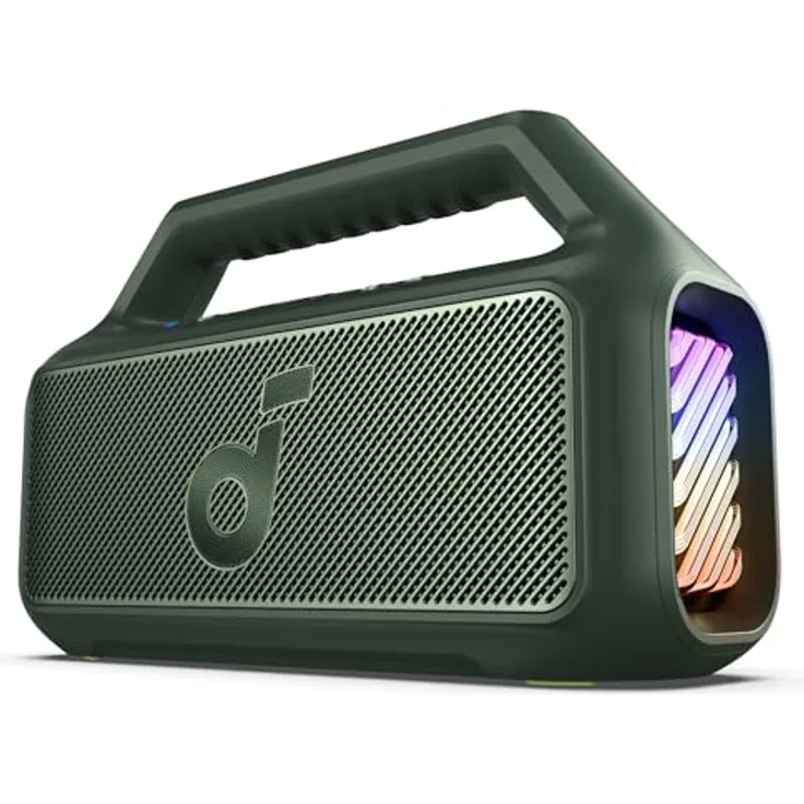 soundcore by Anker, Boom 2 Outdoor-Lautsprecher, 80W, Subwoofer, BassUp 2.0, 24h Akku, IPX7 Wasserdicht & Schwimmt, LED-Licht, USB-C, EQ, BT 5.3, Mobiler Bluetooth-Speaker, Camping, Strand, Garten, Grün