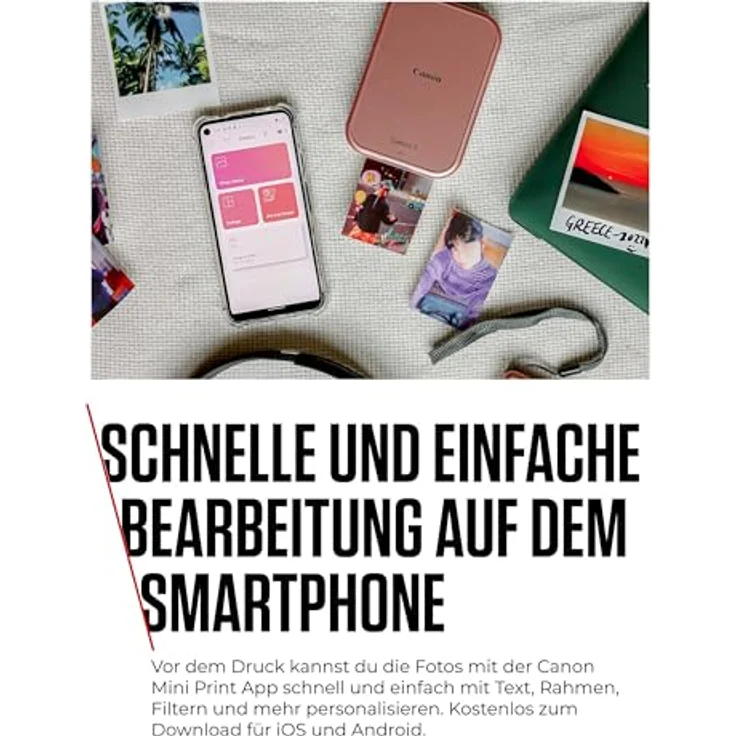 Canon Zoemini 2 Mini Fotodrucker roségold - Mobil, tragbar, unterwegs, Hosentasche, PRINTING KIT (Fotos 5x7,6 cm, für Smartphone + Tablet, eingebauter Akku) mit 20er ZINK Druck-Set + 10er Circle Sticker - Preisvergleich – Bild 4