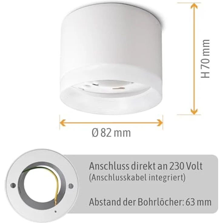 SSC-LUXon VORA LED Aufbaulampe rund weiß pulverbeschichtet - Wohnzimmer Deckenleuchte GX53 warmweiß 3W – Bild 5