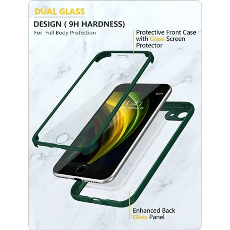 Miracase 360 Grad Hülle für iPhone SE 2022/SE 2020/iPhone 8, Ganzkörper Schutzhülle mit eingebauter gehärteter Glas Displayschutzfolie, militärisch getesteter Rundumschutz, Grün – Bild 2