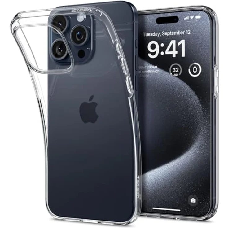 Spigen Liquid Crystal Hülle Kompatibel mit iPhone 15 Pro - Crystal Clear Transparentes TPU Material, Schutzrand für Display und Kamera, Air Cushion Technologie, Mikro Punkt Technologie, passgenau für alle Anschlüsse – Bild 1
