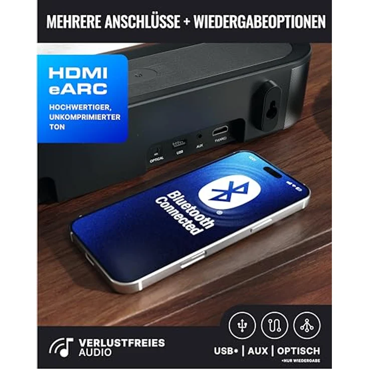 MAJORITY Bowfell Halo Atmos Soundbar, 300W 5.1 Dolby Atmos Surround Sound System mit kabellosem Subwoofer, HDMI eARC und Bluetooth 5.3, kompakte Wandmontage Lösung – Bild 4