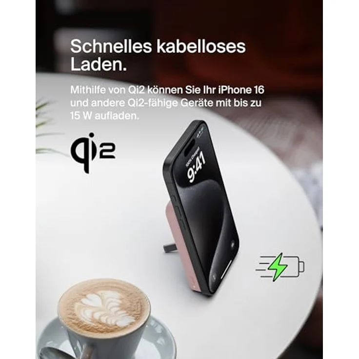 Belkin BoostCharge Pro kabellose Powerbank 5000mAh, MagSafe-kompatibles tragbares Ladegerät mit integriertem Ständer für iPhone 16, 15, 14, 13, 12 – Rosa – Bild 2